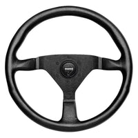 MOMO 3-Spoke Monte Carlo Series Black Leather Steering Wheel with Black Stitch